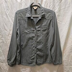 Woolrich Womens Green Button Down Long Sleeve Shirt Size L Cotton Casual
